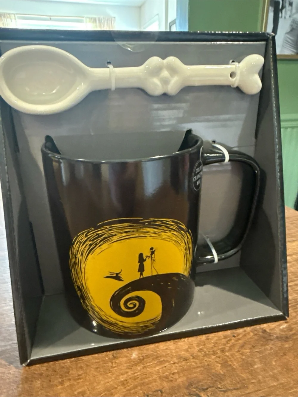 Disney Black and Yellow Nightmare Before Christmas Ceramic Mug with White Spoon
